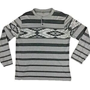 Carbon Mens XXL Slim Henley Shirt Gray Black Striped Aztec Southwestern Long Slv